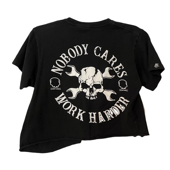 The Drive Clothing Skull Graphic Cropped T-Shirt Black Large Nobody Cares - Picture 1 of 7
